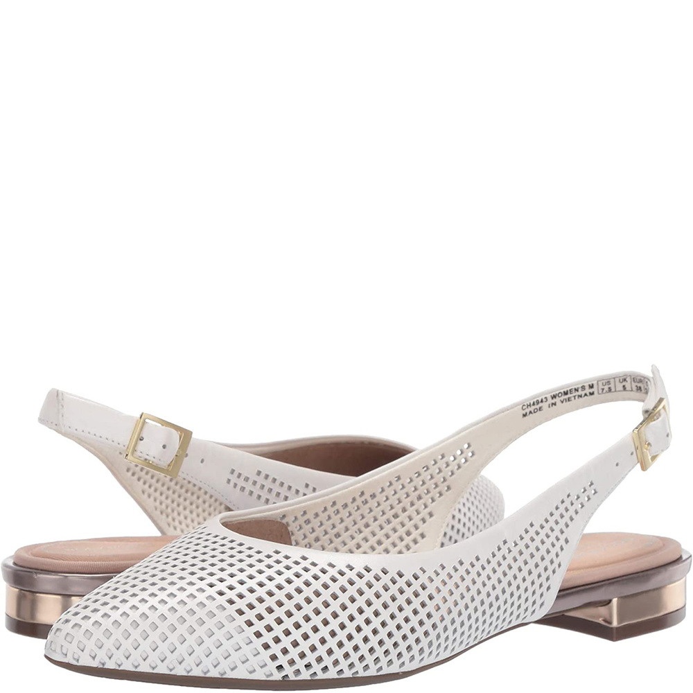 Rockport Women's Adelyn Perforated Sling back Flats White  8M US